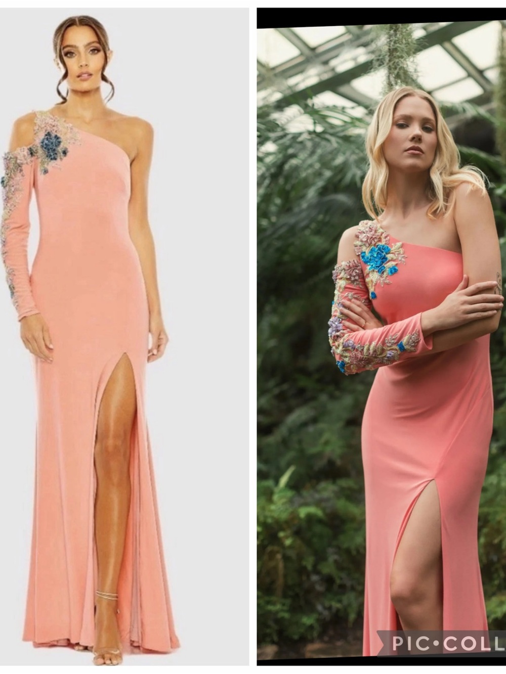 NWT Mac Duggal One Shoulder Long Sleeve Floral Embellished Gown peach size 4